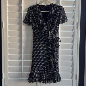 Tahari Polka Dot Ruffle Detail Dress